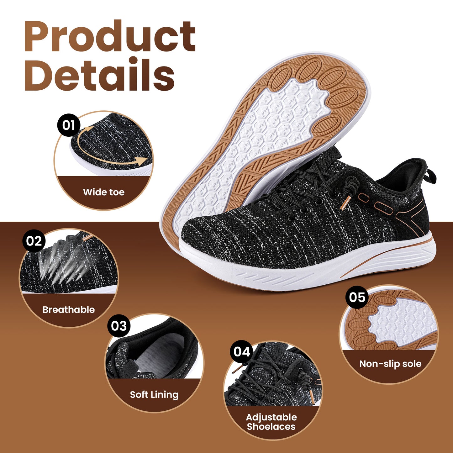 Men Wide Toe Slip-on Shoes Lightweight Casual Sneakers